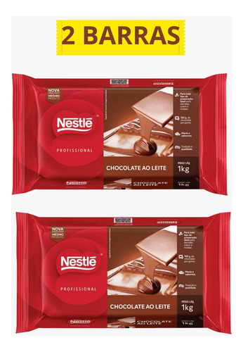 Kit 2 Barras De Chocolate Ao Leite Nestlé De 1 Kg Páscoa