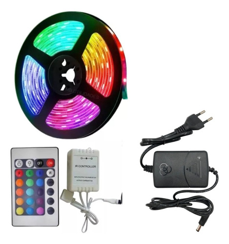 Fita Led Com 5 Metros 5050 Rgb + Fonte 3a 12v + Controlador