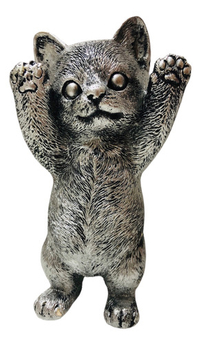 Estátua De Gato Escultura Decoração Prata Gatinho Em Resina 