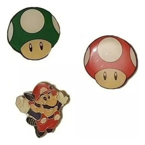 Prendedor X 3 Mario Bros: Hongo Rojo, Hongo Verde Y Mario