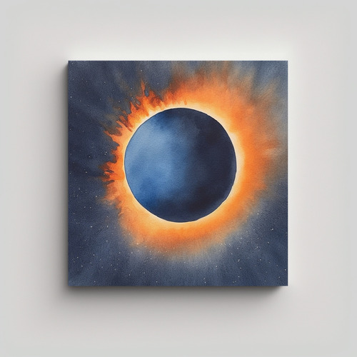 50x50cm Cuadro Esquema Parcial De Eclipse Solar En Acuarela