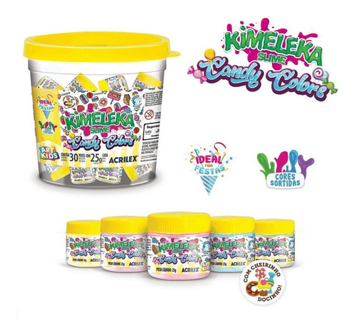 Balde Kimeleka Slime Candy Colors Com 30 Potes 25g - Acrilex