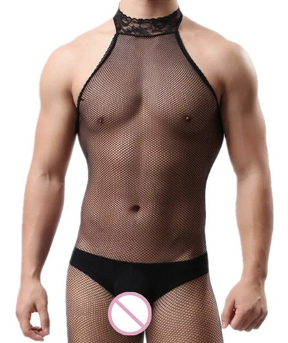 Bodystocking Para Hombre Red Malla Bodie Lencería Caballero 