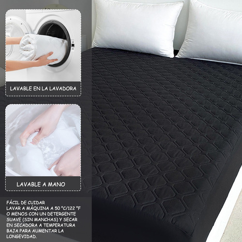 Funda De Colchón Tamaño Queen 100 % Impermeable De 200 X 150 Negro Matrimonial