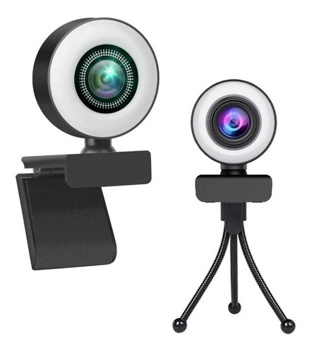 Cámara Web Webcam Para Pc Full Hd 1080 Luz Led Trípode Noga