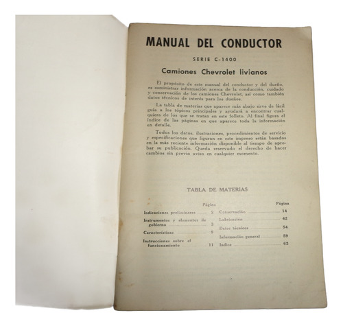 Chevrolet Pick Up 1960/61 Guia Manual De Instrucciones (Usado)