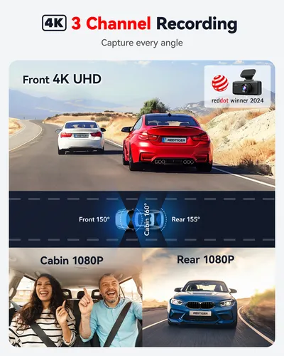 Redtiger Cámara De Tablero 4k De 3 Canales, Wifi De 5 Ghz .