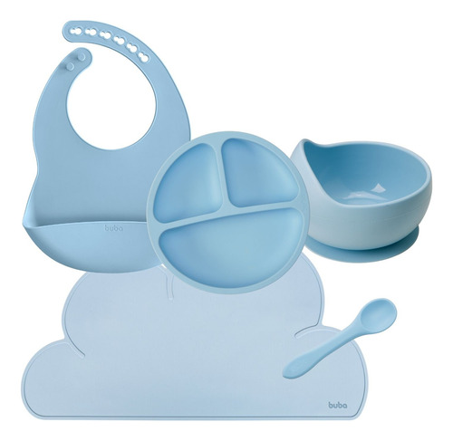 Kit Alimentação Bebê Buba Silicone Bpa Free - 5 Peças Cor Azul Kit Silicone 5 Peças