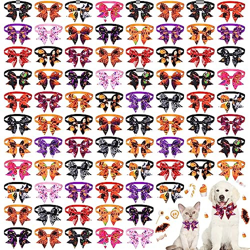 80 Piezas Collares De Pajarita De Halloween Perros Pequ...