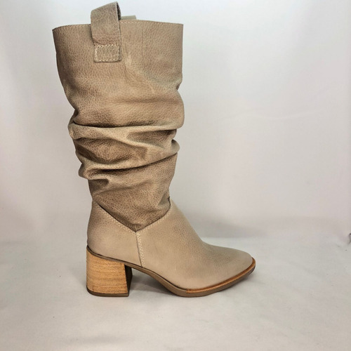 Bota Mujer Arrugada Cuero Vacuno Taco Moda Bulwark