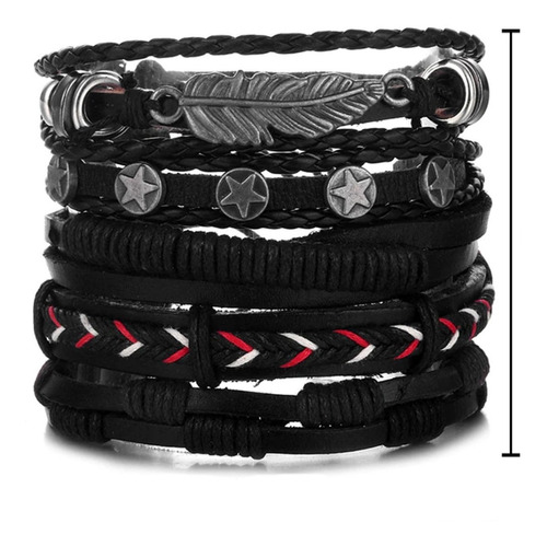 Pulsera Hombre De Cuero 5 En 1 