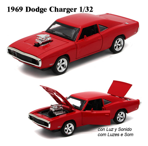 Dodge Charger 1969 Miniatura Metal Coche Con Luces Y Sonido
