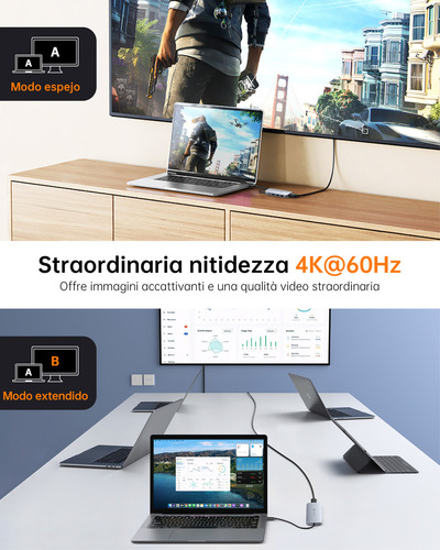Novoo Hub 9 En 1 Adaptador Usb Tipo C A Hdmi 4k Con 3 Puertos Usb 3.0 Y Pd 100w Para Macbook Pro/air,iPad,portátil Color Plateado