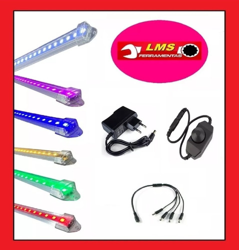 Kit 04 Iluminação 25cm P/ Aquário Plantado + Fonte + Dimmer