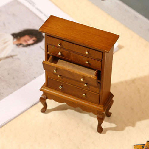 Casa De Muñecas En Miniatura, Cómoda De 5 Cajones, Marrón