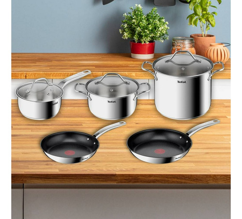 Batería De Cocina Tefal Intuition 8 Pzas Acero Inoxidable Color Plateado