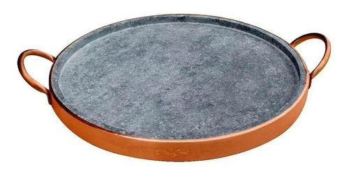 Forma De Pizza Em Pedra Sabão Com Alça De Cobre 25,0 Cm