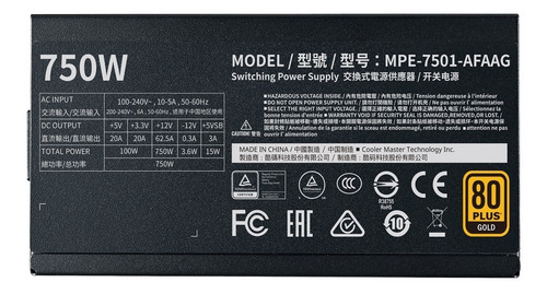 Imagen 5 de 10 de Fuente Cooler Master Mwe 750w V2 80 Plus Gold Full Modular P