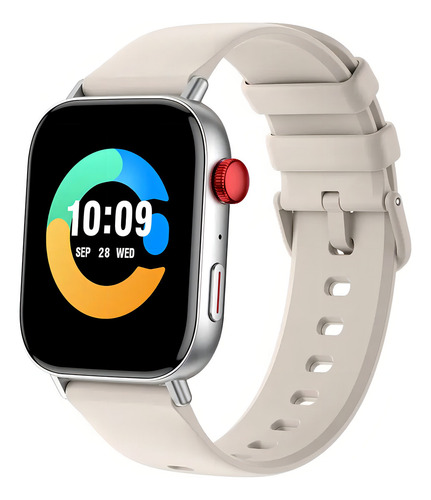 Reloj inteligente Colmi C8 Max de la serie C de 1.93 pulgadas con correa de silicona beige y funda plateada