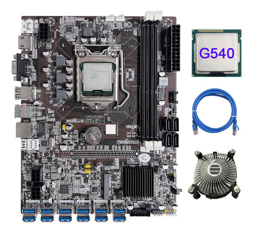 Placa Base B75 De 12 Tarjetas Bct+cpu G540+ventilador De Ref