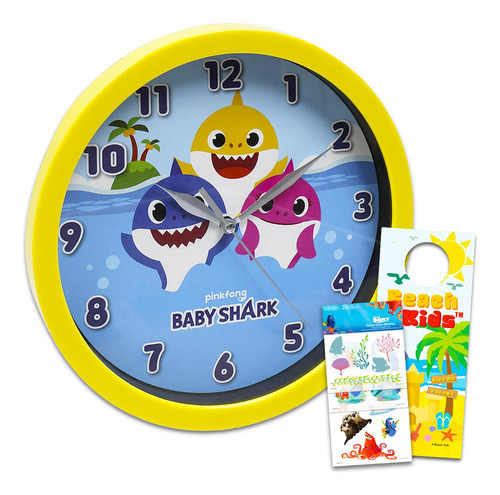 Baby Shark Reloj De Pared Para Habitación De Niños, Paquete