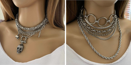2 Cadena Eslabón / Acero Inoxidable / Collar Unsex Calidad Plateado