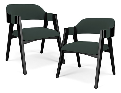 Kit 2 Cadeiras Sala de Jantar Estar Living Estofada Suran L02 Preto Suede Verde Musgo