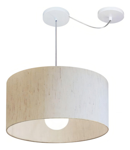 Lustre Pendente Cilíndrico Com Desvio Md-4228 Cúpula em Tecido 45x25cm Linho Bege - 127/220V