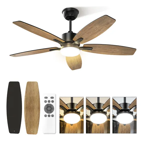comprar Ventilador De Techo Modernos De 42 Pulgadas, Ventilador De Techo Con Luz Led Y Control Remoto, Lampara Ventilador Silencioso De 5 Aspas Para Interior\u002Fexterior Con 3cct+6 Velocidades