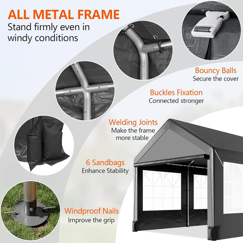 Toldo Resistente 10x20ft Con 6 Ventanas Enrollables Y Cubier
