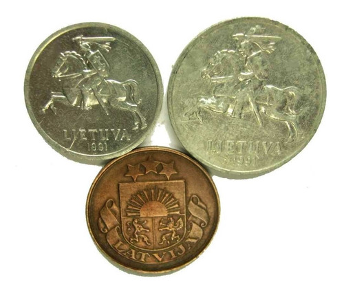 Lote 3 Monedas Antiguas De Latvia Letonia Lituania Muy Bien.