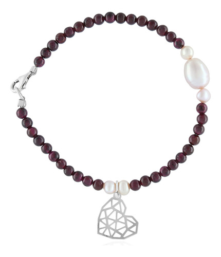 Anamora Pulsera Mujer Plata 925 Origami Corazón Granate