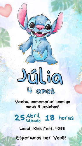 Convite Digital Stich - Envio Em Ate 24h