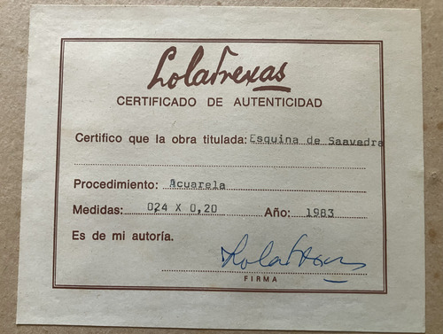 Cuadro Acuarela Lola Frexas Esquina De Saavedra (Usado)
