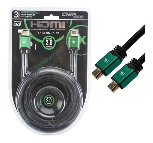 Cabo Hdmi 3m  Filtro 2.0 4k 19 Pinos Pix 018 0320 Envio Full