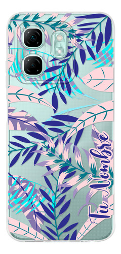 Funda Para Infinix Para Mujer Hojas Azules Con Tu Nombre