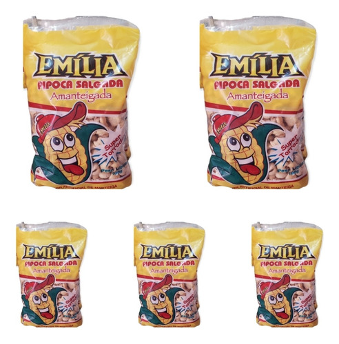 Pipoca Emilia Salgada- Kit 5 Unidades De 100g Cada. Sabor Manteiga