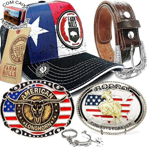 Kit Presente Cinto Fivela Chaveiro Farm Rodeio Texas Oferta