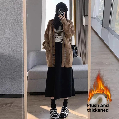 Falda Midi En A De Pana Con Forro Polar, Otoño/invierno