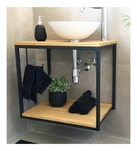 Mueble Baño Bacha Hierro Y Madera Estilo Industrial Mesada 