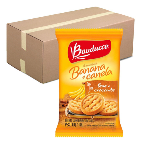 Biscoito Amanteigado Banana C/ Canela Bauducco Kit 60 Sachês