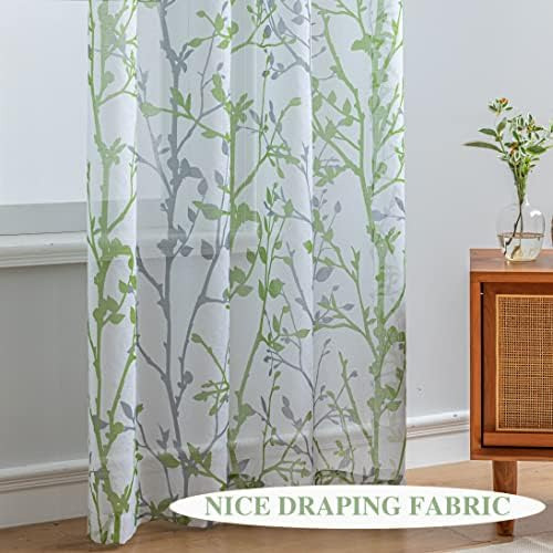 Juego De 2 Paneles De Cortinas Blancas De Color Verde Salvia