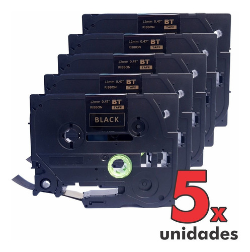 5x Fita Cetim Tz R334 Compatível P Brother Gold / Black