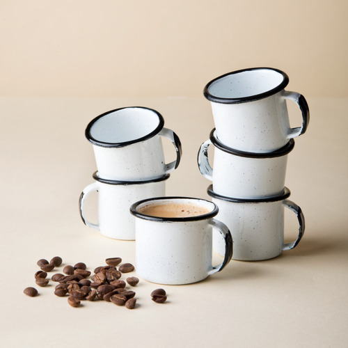 Juego De Taza Mezcalera De Peltre, 6 Piezas Blanco