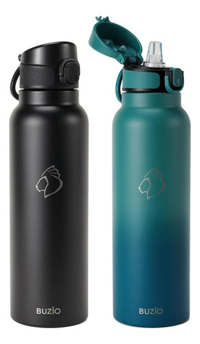 Botella De Agua Aislada De 32 Oz Con Tapa De Pajita, 2 Botel