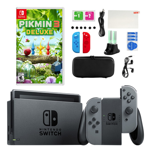 Nintendo Switch Con Pikmin 3 Deluxe Y Accesorios Color Gris