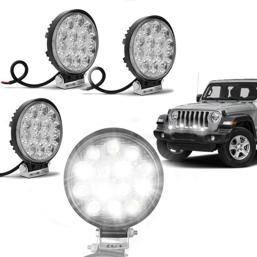 Kit 4 Farol Led Redond Milha 14 Leds 42w 12v/24v Carro Jeep