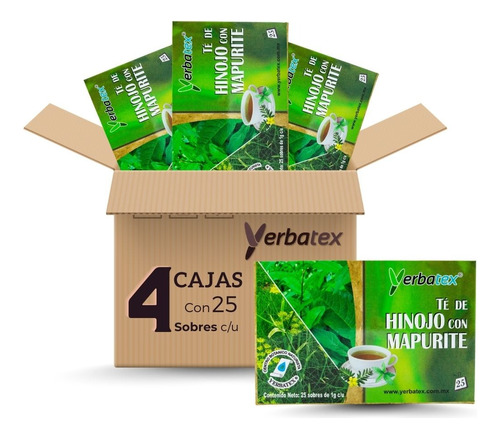 Pack 4 Té De Hinojo Con Mapurite Con 25 Sobres C/u Yerbatex