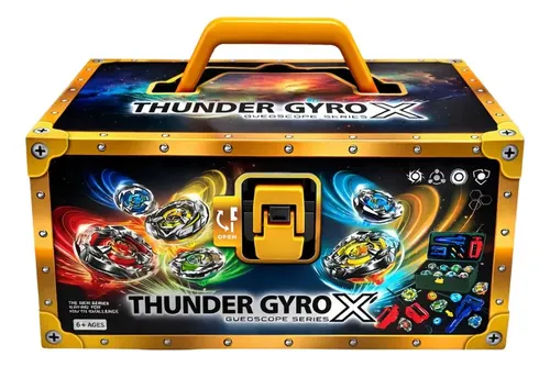 Maleta Beyblade Thunder Gyro X 8 Piões Em Metal 2 Lançadores