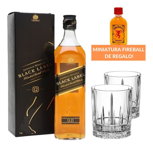 Whisky Johnnie Walker Black Label 1lt + 2 Vasos Spiegelau 